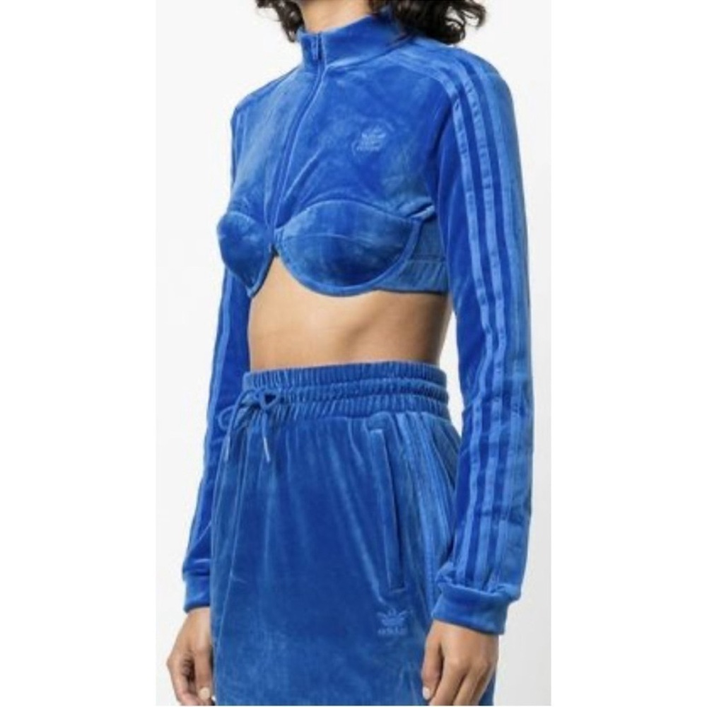 Adidas Originals x Jeremy Scott Women's Track Jacket Cropped Velour Top Blue L - Picture 3 of 15